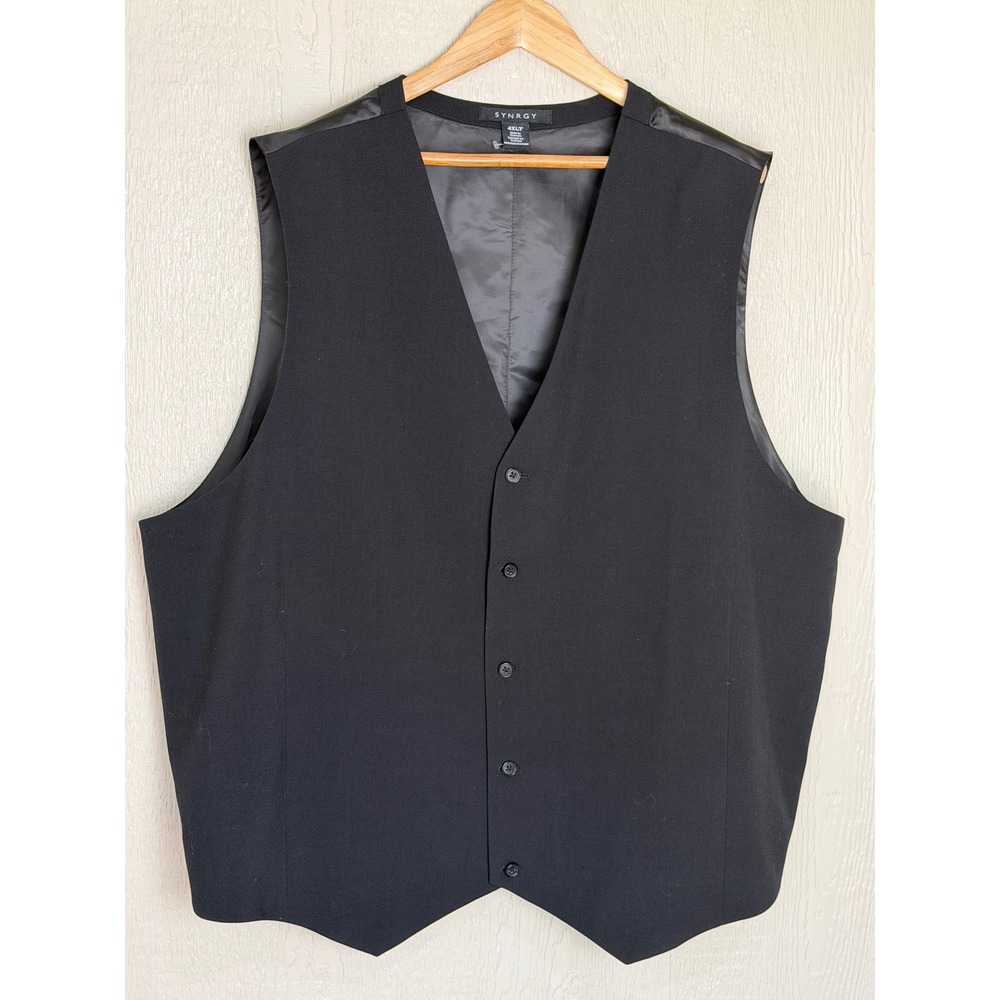 SYNRGY Mens Black Formal Dress Vest Waistcoat 4XLT Big & Tall Adjustable Back